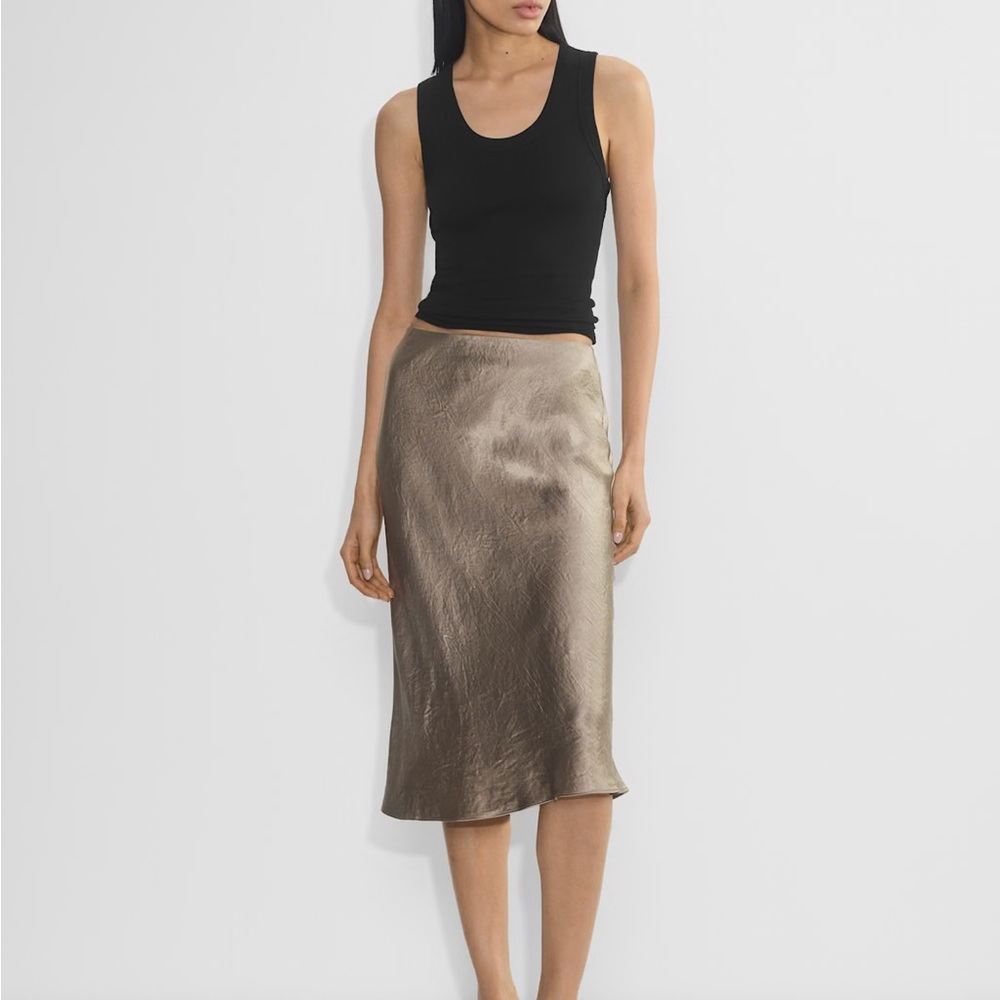 NWOT ARITZIA BABATON Metallic Nomad Taupe, Washable Silky Slip Midi Skirt (6)